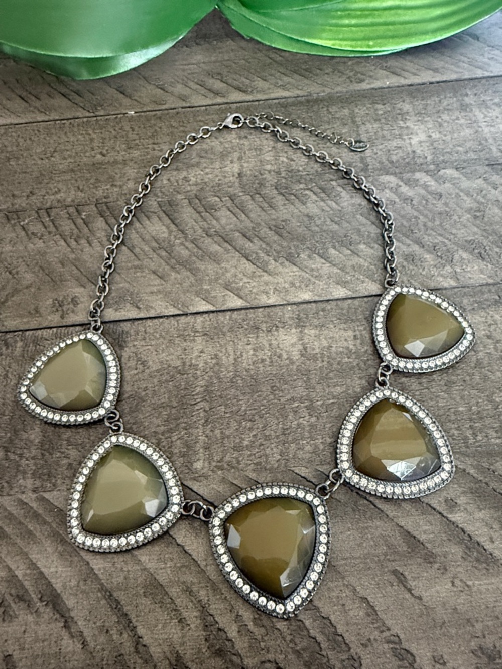 Claire's Olive-Tone Gem Statement Necklace with Crystal Halo
